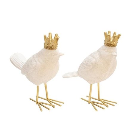SAGEBROOK HOME Sagebrook Home AR10431-07 Polyresin Birds Figurine with Crown; White & Gold - Set of 2 AR10431-07